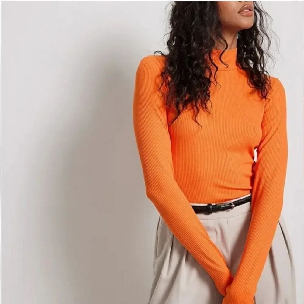Zara Orange Ribbed Turtleneck Long Sleeve Top Sz Sm